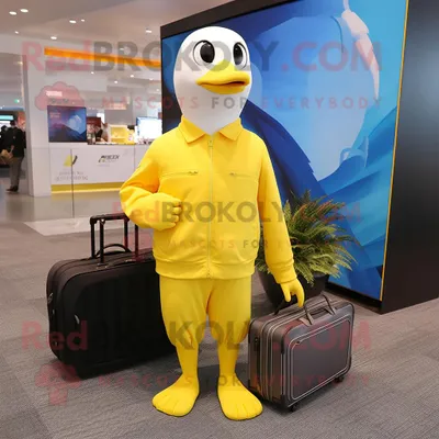 Obrázek produktu pro Postava REDBROKOLY maskota Lemon Yellow Racek oblečená do mikiny a kufříků