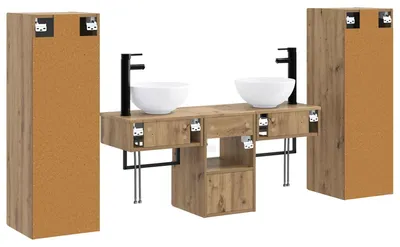 Immagine prodotto di vidaXL Set di mobili da bagno, 5 pezzi, effetto legno artigianale rovere, 33 x 34,5 x 100 cm