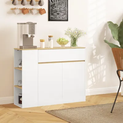 Zdjęcie produktu dla Szafka kuchenna HOMCOM z szufladą, 2 drzwi, regulowane półki, kredens do kuchni, salonu, jadalni, 105 x 30 x 81,5 cm, biała
