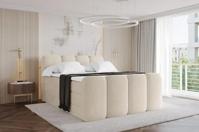 Produktbild von ALTDECOR Boxspringbett mit Fußteil - H3/H4 Matratze und Topper - NINA-Z KING - 140x200 - Beige - Doppelbett, Boxbett, Polsterbett mit Bettkasten mit Stauraum und Kopftei