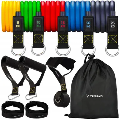 Produktbild von Trizand Widerstandsbänder Set Fitnessbänder 5er Pack mit Griffen