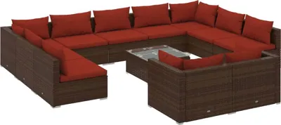 Produktbild von vidaXL 12-tlg. Garten-Lounge-Set mit Kissen Braun Poly Rattan