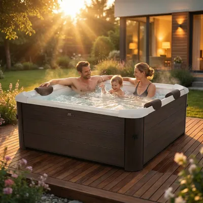Produktbild von Miweba MSpa Outdoor Whirlpool Frame Tribeca | 6 Personen - App Steuerung - Holzoptik - Feste Außenwand - Jacuzzi - UVC+ - Winterfest - 160x160x65cm