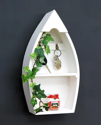 Produktbild von Schlüsselboard mit Ablage Boot 93542-XL Schlüsselhaken Wandregal 38 cm Schlüsselleiste Schlüsselkasten