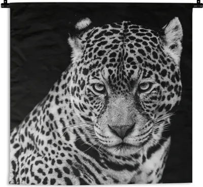 Produktbild von MuchoWow® Wandteppich Wandbehang Leopard - Tiere - Schwarz - Weiß - Porträt 150x150 cm Tapisserie Dekoration Wandtuch - Wohnaccessoires - Modernes