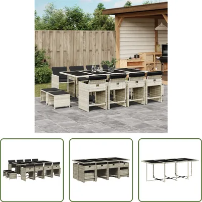 Produktbild von The Living Store 13-tlg. Garten-Essgruppe mit Kissen Hellgrau Poly Rattan
