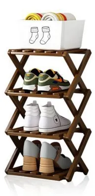 Image de Étagère à chaussures en bambou, 4 niveaux, pliable, 54x26 cm, étroite et verticale