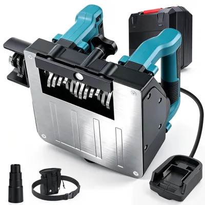Image de Fraiseuse à main sans fil 1600W, sans balais, compatible avec les batteries Makita 18V, plage de réglage de 0 à 4 mm, 6 vitesses, largeur de coupe de 120 mm + fraise latérale de 30 mm. Idéale pour le béton, le plâtre, la rénovation