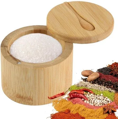 Produktbild von Salzbehälter mit Deckel - Holzsalzbehälter - Gewürzbehälter - Aufbewahrung für Gewürze - Küchenaccessoire - 9 x 9 x 7 cm - Gewürztopf