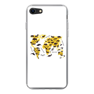Produktbild von MuchoWow® Handyhülle Schutzhülle Hülle für iPhone 7 Weltkarte - Tiere - Gelb Silikon Softcase Handy Hülle - Kartenhalter
