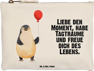 Produktbild von Mr. & Mrs. Panda Kosmetiktasche Pinguin Luftballon Größe M - Weiß - Geschenk, Kulturbeutel, Schlampermäppchen, Freundin, Geschenkidee, Federtasche, Stoffbeutel, Pouch