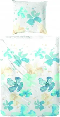Produktbild von Hahn Renforcé Bettwäsche Renforce Nature Blau Blumen 100% Baumwolle Reißverschluss Bettbezug Kissenbezug Bettgarnitur Bettzeug 155x220 cm
