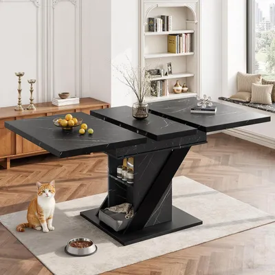 Image de Table extensible pour salle à manger, dimensions 110-140 x 80 cm, en MDF blanc, idéale pour la cuisine ou le salon