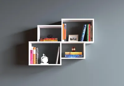 Image de Étagère murale HOMIDEA Bend : bibliothèque suspendue au design moderne pour le salon (blanc)