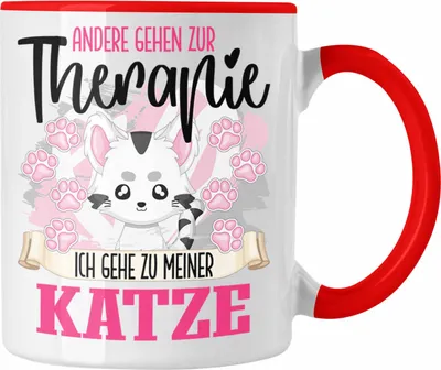 Produktbild von Trendation - Katze Tasse Geschenk für Katzen Mama Katzenbesitzerin Therapie Lustiger Spruch Geschenkidee (Rot)