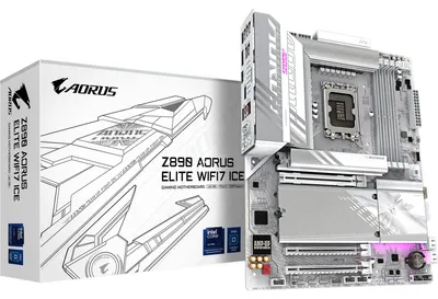 Produktbild von GIGABYTE Z890 AORUS ELITE WIFI7 ICE Mainboard - Unterstützt Intel Core Ultra (Serie 2) CPUs, 16+1+2 Phasen VRM, bis zu 8800MHz DDR5 (OC), 1xPCIe 5.0 + 3xPCIe 4.0, Wi-Fi 7, 2.5GbE LAN, Thunderbolt 4