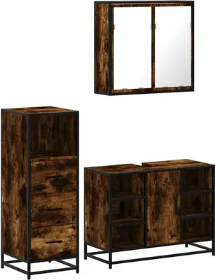 Produktbild von vidaXL 3-tlg. Badmöbel-Set Räuchereiche Holzwerkstoff