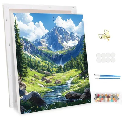 Produktbild von Malen nach Zahlen Set Erwachsene mit Rahmen Landschaft Gebirgsfluss DIY Ölgemälde 30x40cm