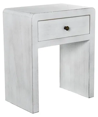 Produktbild von DRW Nachttisch mit 1 Schublade aus weißem Holz, 55 x 45 x 28,5 cm
