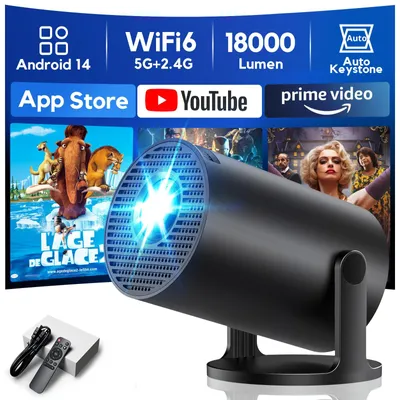 Imagen del producto de Mini proyector - Resolución 1280 x 720 - LED - WiFi 6 - Bluetooth 5.4 - Android 14 - Portátil