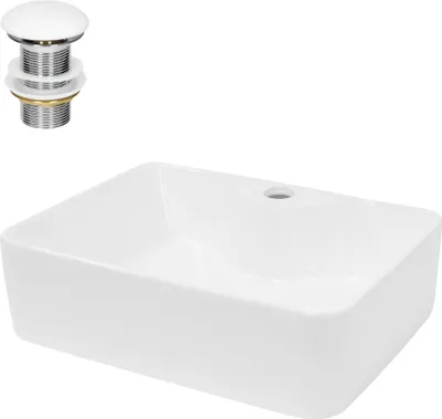 Produktbild von LuxeBath Waschbecken Aufsatzwaschbecken Quadratisch, 48x38x14 cm, Weiß, aus Keramik, inkl. Ablaufgarnitur ohne Überlauf