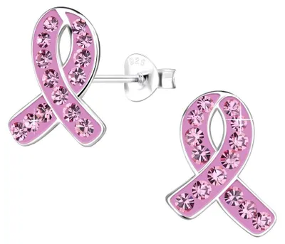 Produktbild von Ohrstecker rosa Schleife „Pink Ribbon“ Ohrringe Silber 925