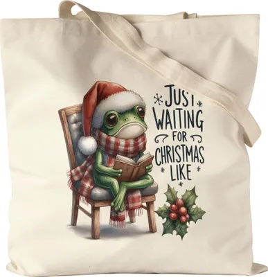 Produktbild von Just Waiting for Christmas Like Lustiges Froschmotiv Jutebeutel Geschenkidee witziges Design Weihnachten