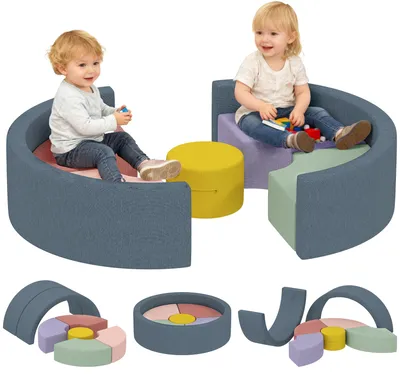 Produktbild von 7-teiliges Weichbauklötze-Set für Kleinkinder, Schaumstoff, waschbarer Cordbezug, verschiedene Formen, Bunt