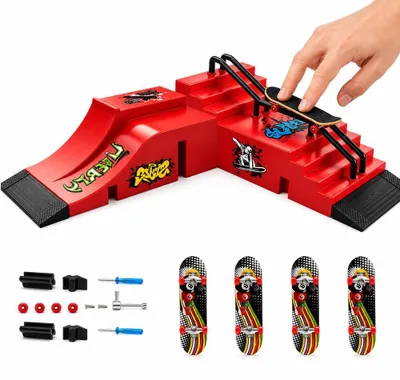 Produktbild von Fingerskateboard-Hellingsset, 2 Stück, Mini-Skateboard mit Rampe, Zubehör für Fingerboard
