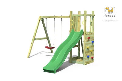 Produktbild von Fungoo Spielturm "Funny 3" natur mit Doppelschaukel, Rutsche und Kletterwand