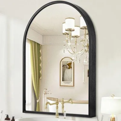 Produktbild von HLFMVWE Gebogener Wandspiegel, schwarz, 40 x 30 cm – Gebogener, tiefer Rahmen – Badezimmerspiegel, hängender Wandspiegel mit Rahmen aus gebürstetem Metall für Wohnzimmer, Schlafzimmer, Flur