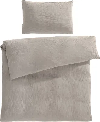 Produktbild von Musselin Kinderbettwäsche 100x135 cm mit einem Kissenbezug 40x60 cm aus 100% Baumwolle - Weiche, kuschelige Baby Bettwäsche in taupe aus Musselin