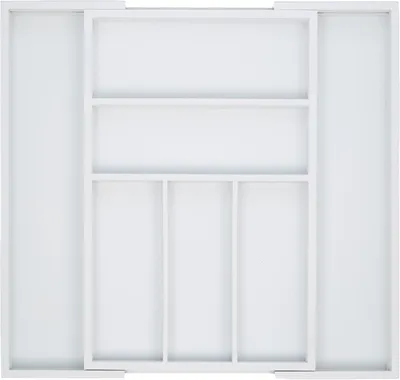 Productafbeelding van Bestekbak - Uitschuifbaar - 5 tot 7 vakken - Bamboe - 5 x 48 x 46 cm - Variabeke opbergbak - Besteklade - Wit