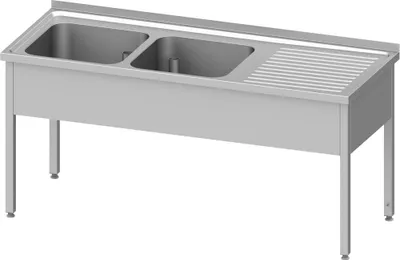 Produktbild von Spültisch ohne Grundboden 1400x600x850 mm, mit zwei Becken links, mit Aufkantung, verschweißt