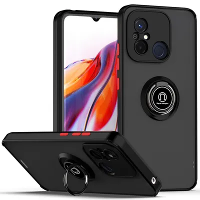 Obrázek produktu pro Pouzdro pro Xiaomi Redmi 12C matné průsvitné TPU pouzdro s prstencovým držákem a stojánkem Černá červená