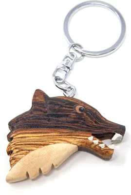 Image de Porte-clés en bois - Tête de loup