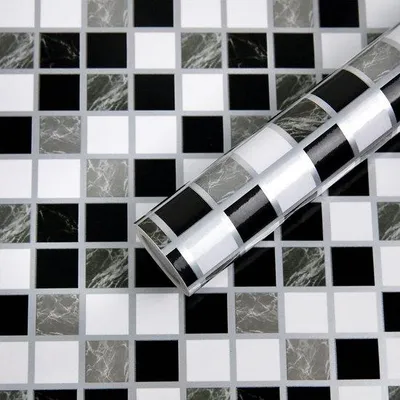Produktbild von Schwarzes Marmormosaik Folie 60x500cm selbstklebend für Bad und Küche