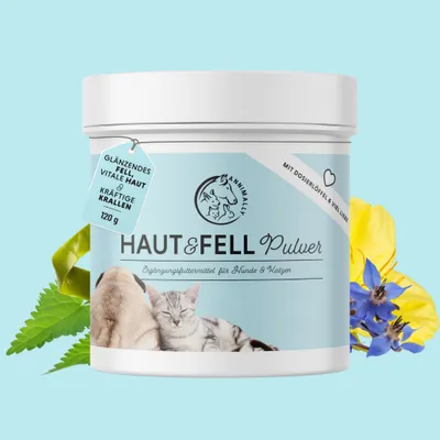 Produktbild von Haut & Fell Pulver 120 g - Fellpflege für Hunde & Katzen - Fellwechsel Hund & Katze - Hunde Fellpflege - Katzen Fellpfle