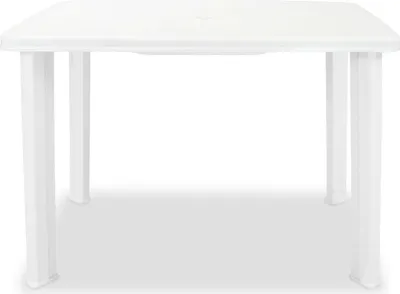 A white plastic table with four legs on a white background.
