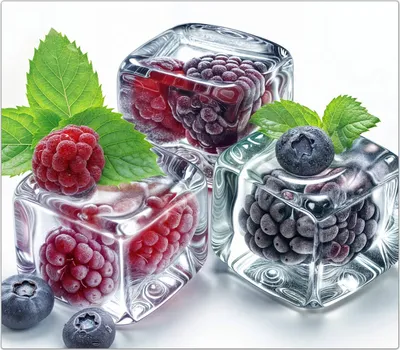 Produktbild von Spritzschutz Herdabdeckplatte Schneidebrett aus Glas Eiswürfel Beerenmix 1-Teilig (60x52cm)