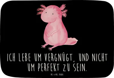 Produktbild von Mr. & Mrs. Panda Badteppich Axolotl Niedlich - Schwarz - Geschenk, badezimmer läufer, duschmatte, Zufrieden, Badezimmerteppich, Badvorleger, Liebe, Axolot, Freundin