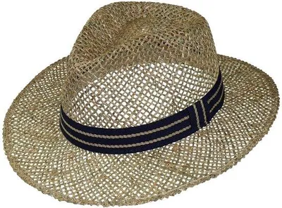 Produktbild von Strohhut aus Seegras, mittelgroß, mit Stoffband – 59 cm – Perfekt für Sommer, Strand, Party, Garten, Camping