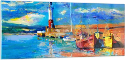 Produktbild von Bilder auf glas - Leuchtturm Meer - 100x40cm - Glasbilder - Wandbilder - Kunstdruck - zum Aufhängen bereit - Wanddekoration aus Glas - Glas Bilder - Wandbild auf Glas - Einteilig - GAB100x40-3693