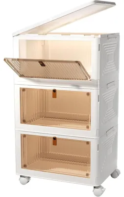 Image de Boîte de rangement en plastique - 3 niveaux - Pliable - Avec couvercle - Plastique PP