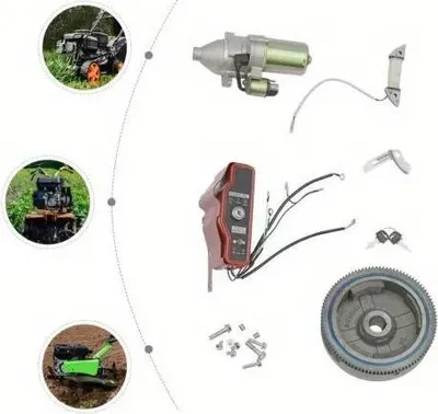 Obrázok produktu pre Elektrická štartovacia sada s setrvačníkom – motor GX390 – kompatibilná s 13 HP/11 HP – zapaľovací zámok s kľúčom – pre motor a generátor – strieborná