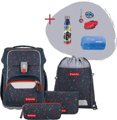 Produktbild von Step by Step Schulranzen-Set BASIS „Anthrazit Triangles“, 7-teilig, schwarz