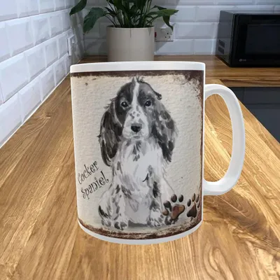 Kaffeebecher 11 oz Keramik Cocker Spaniel Schwarz-Weiß Hund Gebet Motiv