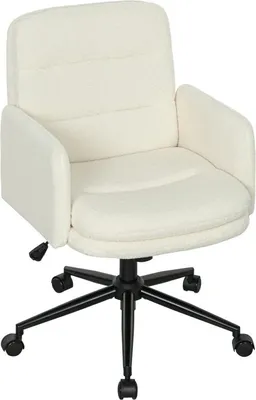 Image de Chaise de bureau mobile avec revêtement en tissu, accoudoir, 5 roulettes, pivotante, blanc crème