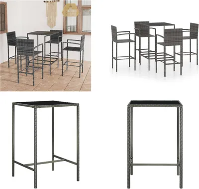 Produktbild von vidaXL 5 tlg. Gartenbar Set Poly Rattan Grau - Bar-Set - Bar-Sets - Bartisch Und Barhocker - Bartisch