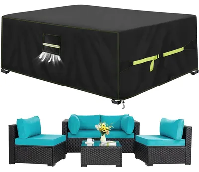 Imagen del producto de Funda protectora para muebles de jardín, resistente al invierno, de 420D Oxford, dimensiones 280x210x74 cm. Cubierta para mesa con orificios de ventilación, impermeable y resistente a los rayos UV, ideal para mesas de jardín y conjuntos de asientos